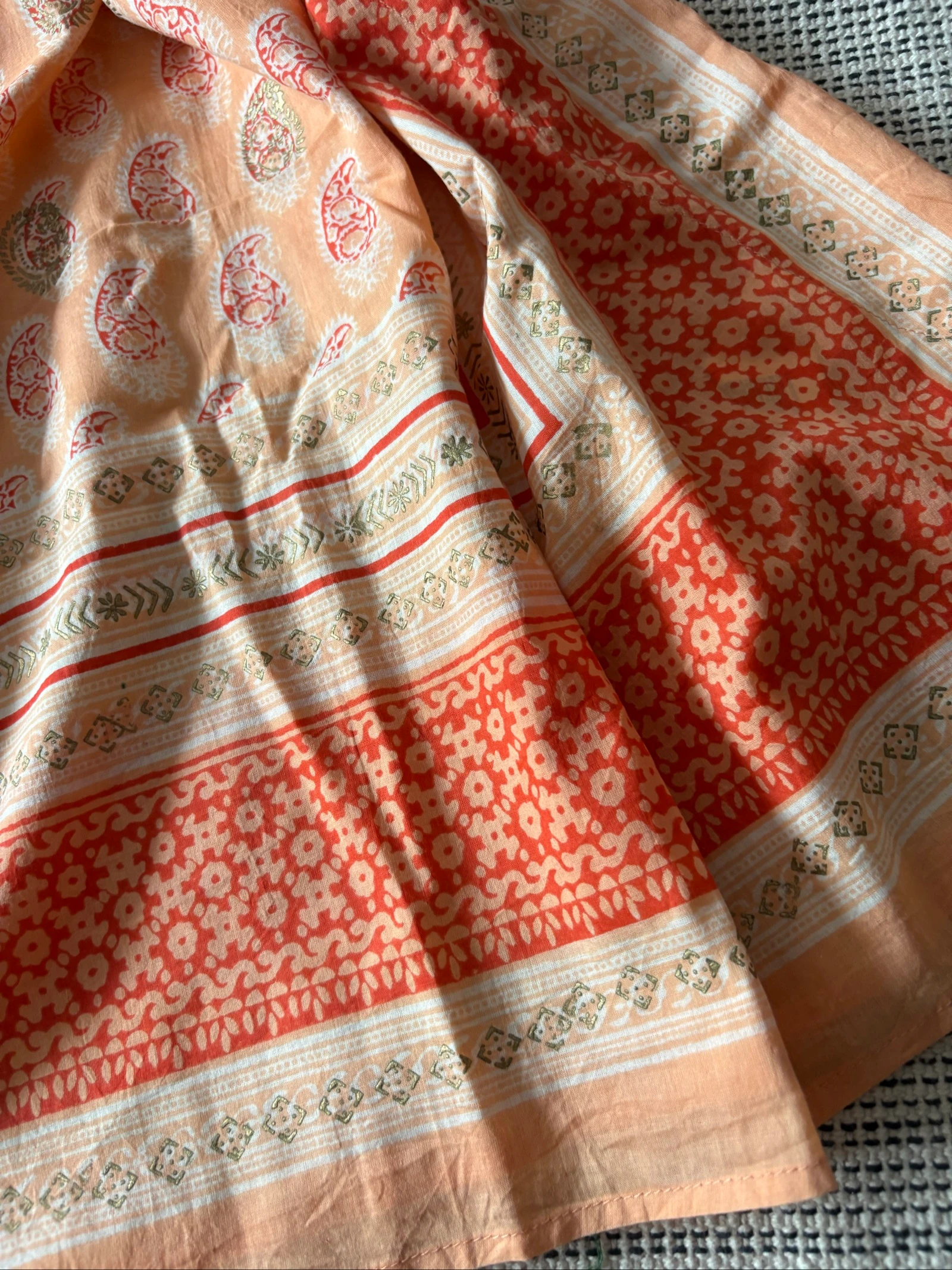 caftã túnica praia boho étnico estampado paisley laranja dourado tamanho único kaftan roupão – photo 2